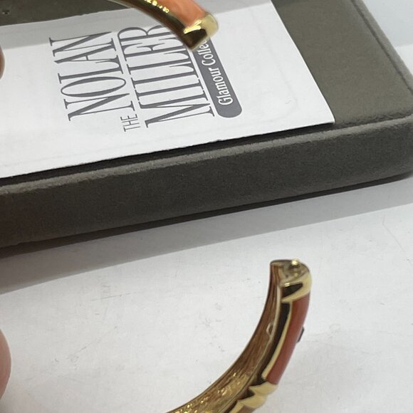 Nolan Miller Orange/ Peach Enamel Hinged Bangle Bracelet w brown inlaid crystals - Picture 6 of 8